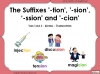 The Suffixes '-tion', '-sion', '-ssion' and '-cian' - Year 3 and 4 Teaching Resources (slide 1/16)